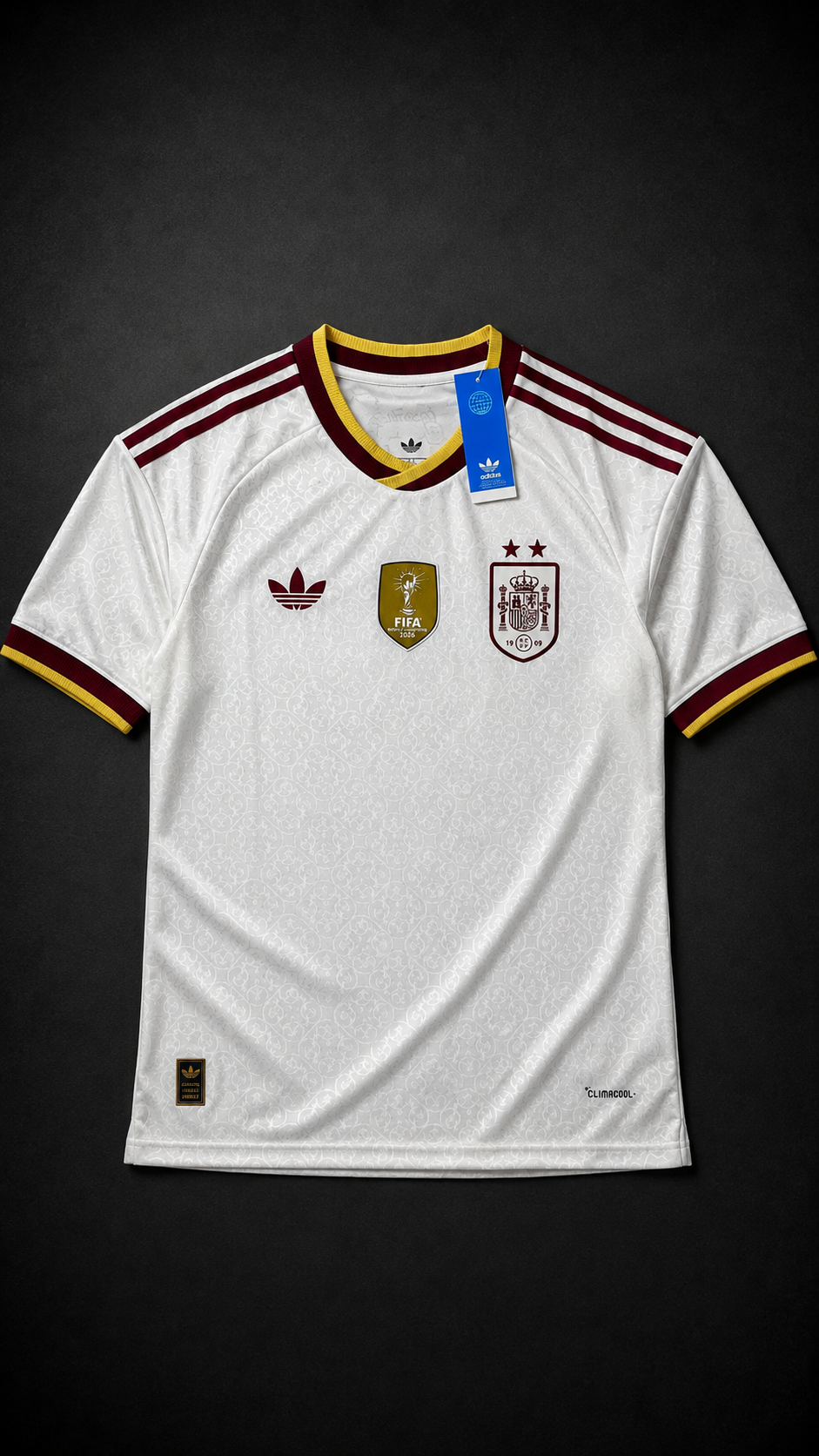 Camiseta blanca de España con dos estrellas, vista frontal